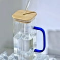 thumbnail image 3 of 13.4oz Square Glass Cup with Handle Bamboo Lid and Straw,Glass Tumbler,Iced Coffee Cups Hot/Cold Drinks（Blue Butterfly）, 3 of 5