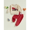 thumbnail image 3 of Baby Toddler Boy Valentine’s Day Outfits 6 12 18 24 Months 2T 3T Long Sleeve Truck Embroidery Sweatshirt + Pants Set Toddler Clothes, 3 of 9