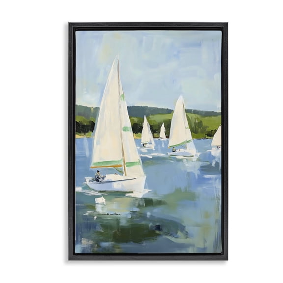 Stupell Industries Rustic Lodge Boat Race Regatta Black Floating Frame Canvas Art, 17 x 25, by Petals Prints Design