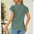 thumbnail image 4 of Camisa con ojales para mujer, volantes, manga corta, ribete con volantes, cuello en V, Color puro, camisa para mujer, Top para primavera y verano, verde, XXL, 4 of 6