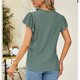 thumbnail image 4 of Camisa con ojales para mujer, volantes, manga corta, ribete con volantes, cuello en V, Color puro, camisa para mujer, Top para primavera y verano, verde, L, 4 of 6