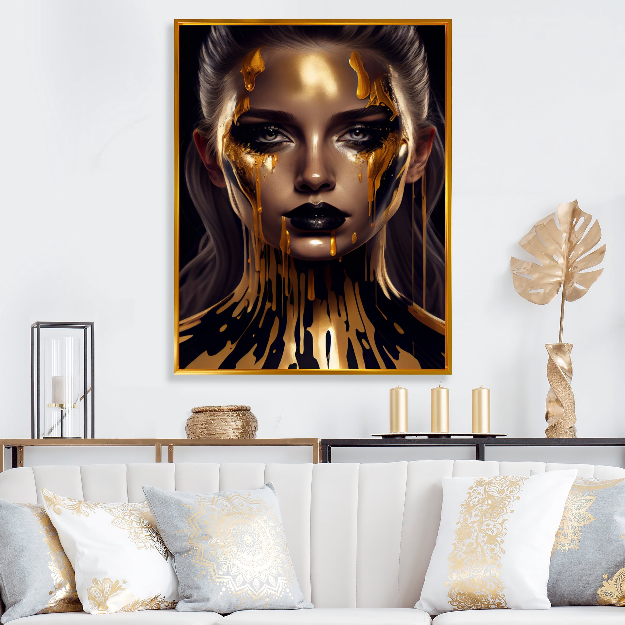 Designart Sensual Liquid Gold Woman VII Floating Frame Wall Art
