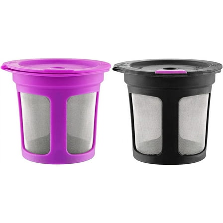 Reusable Cups for Keurig K-Cup 2.0 and 1.0 Coffee Maker, Refillable Filter Pods - Pack of 2 (Purple & Black)