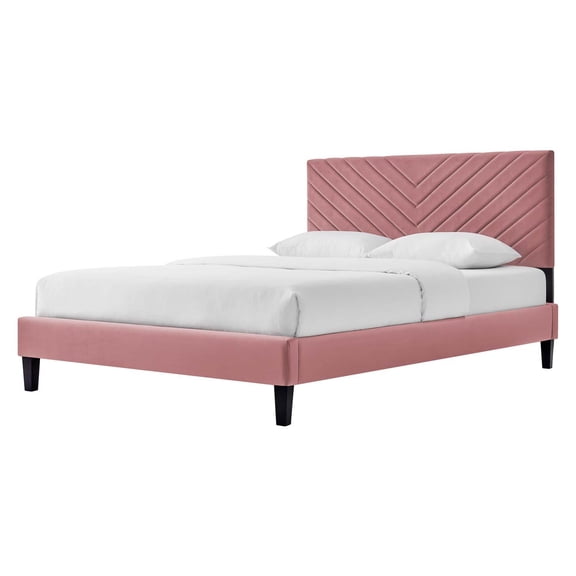 Platform Bed Frame, Tufted, Queen Size, Pink, Velvet, Bedroom, Modern Contemporary Boutique HB35169