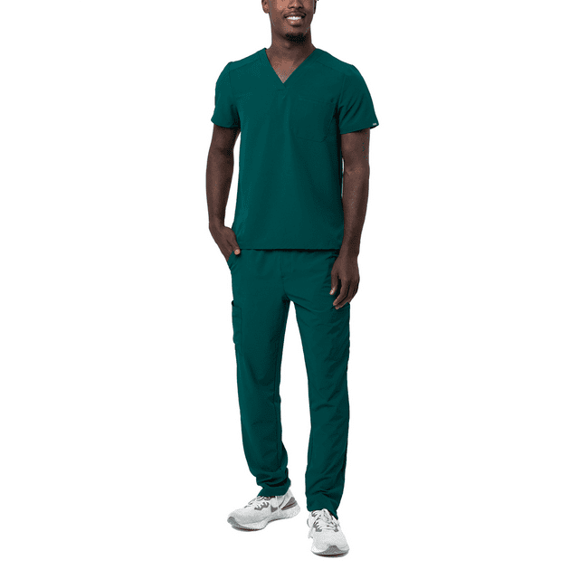 Adar Addition Go-Basic Scrub Set For Men - Classic V-Neck Scrub Top & Cargo Scrub Pants