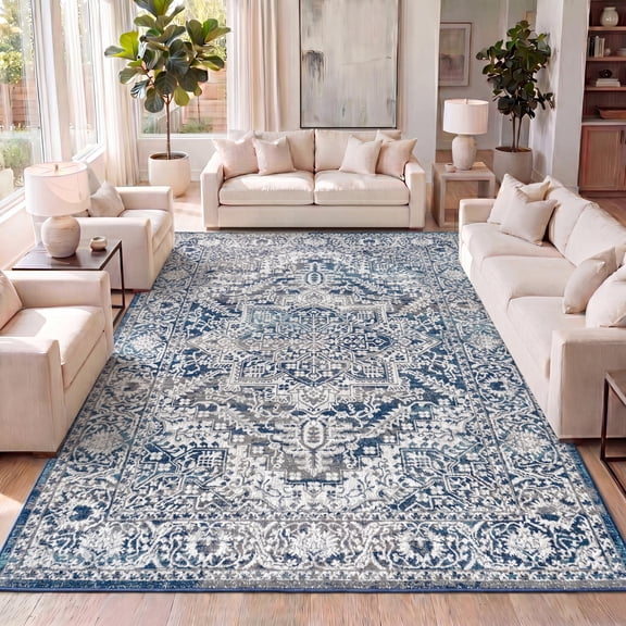 JONATHAN Y MODERN PERSIAN 5 x 8 Area Rug, Medallion - Navy/Light Gray, MDP100B-5