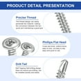 thumbnail image 3 of 300Pcs #10x5/8" Self-Tapping Screws, 410 Stainless Steel Phillips Self Drilling Screws Flat Head Sheet Metal Screws for Industry, Furniture Repair, Silver, 3 of 6