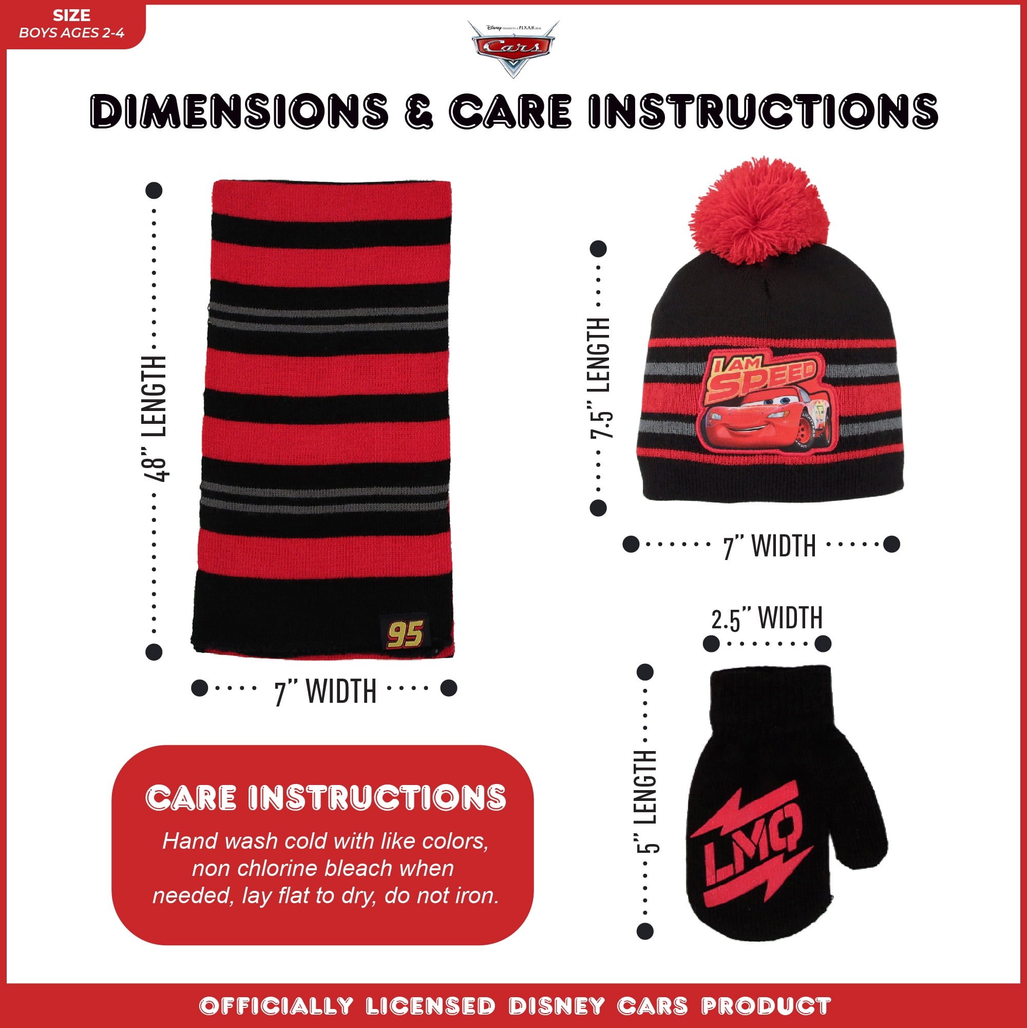 Disney Cars Car Lightning McQueen 95 Boys Beanie Hat and Gloves Set Age 2-5