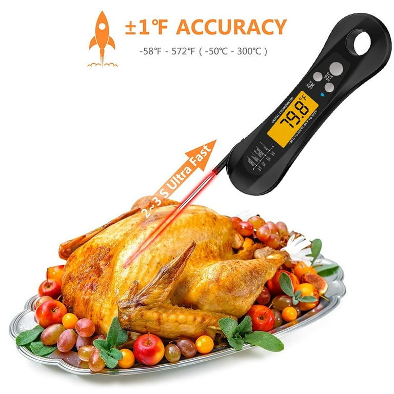 Digital Meat Thermometer, Instant Read Food Thermometer for Cooking, Kitchen  Thermometer Probe with Backlit & Reversible Display, Cooking Thermometer  Temperature for Turkey Grill Candy Liquid 