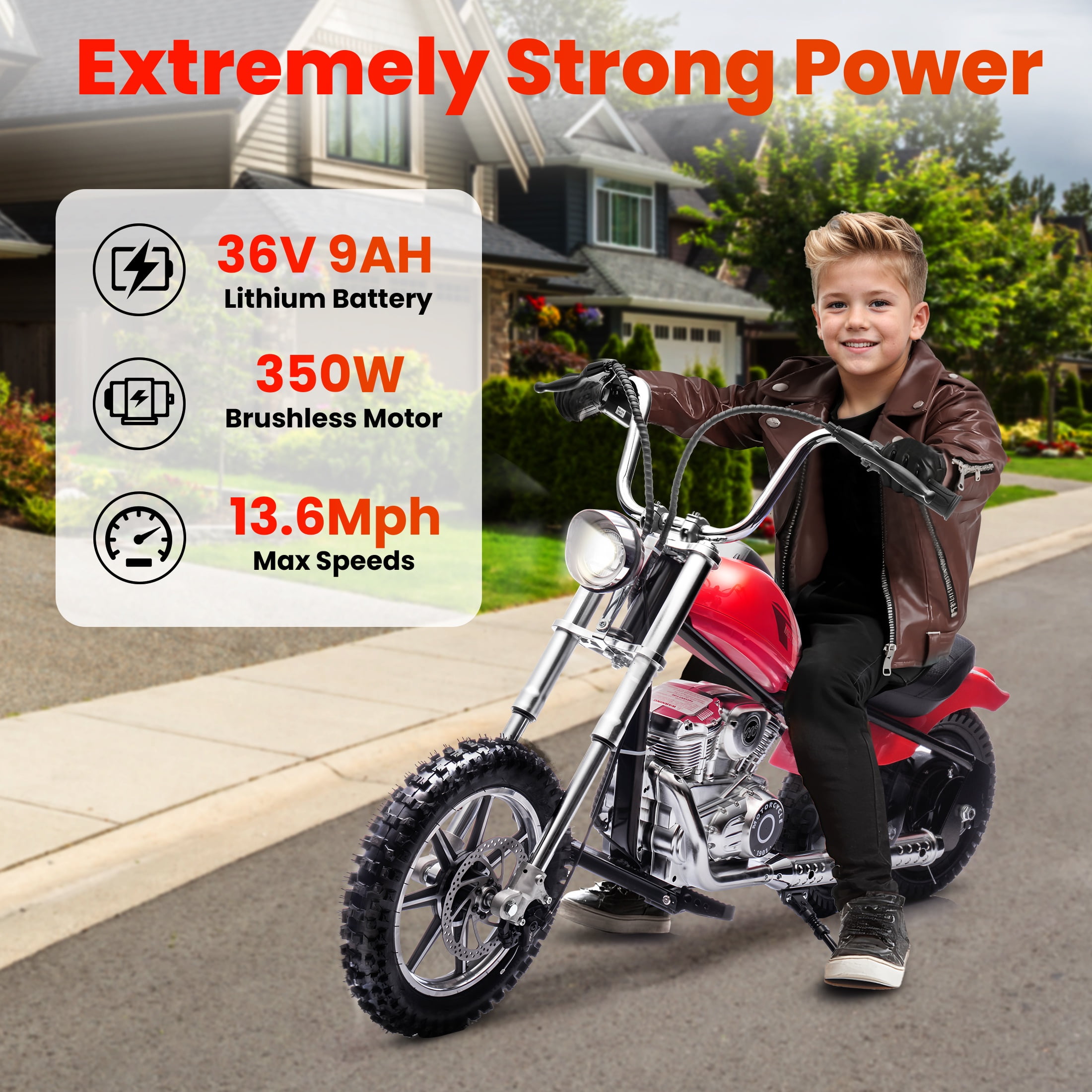 36V Power Ride on Motorcycle for Teen, Kids Electric Motorcycle with Front Wheel suspension, LED Light, Top Speed 13.6 Mph, Electric Dirt Bike for Boys Girls, Red