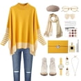 thumbnail image 3 of CHICWISH Women's Mustard Striped Oversize Soft Knit Cape Sweater Pullover, 3 of 8