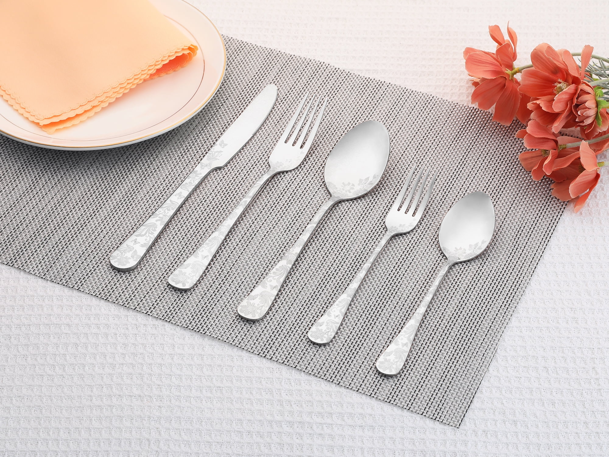 Unique Bargains 20 Pieces Stainless Steel Silverware Set Flatware Set Silver