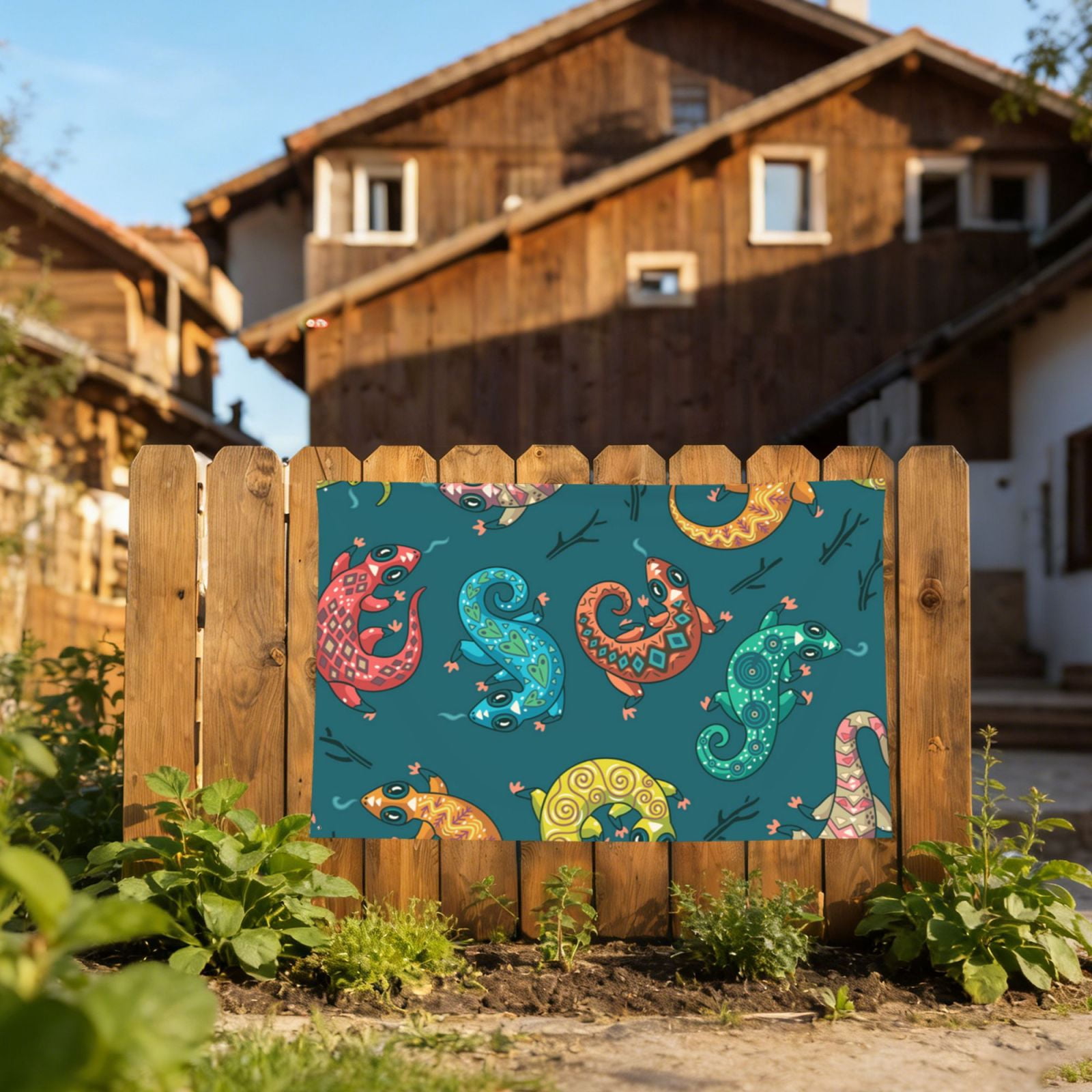 Electric Gecko Lizards Psychedelic Four Hole Decorated Banner Flag for Garden Yard Home Decoration Indoor Outdoor 4x6 Ft
