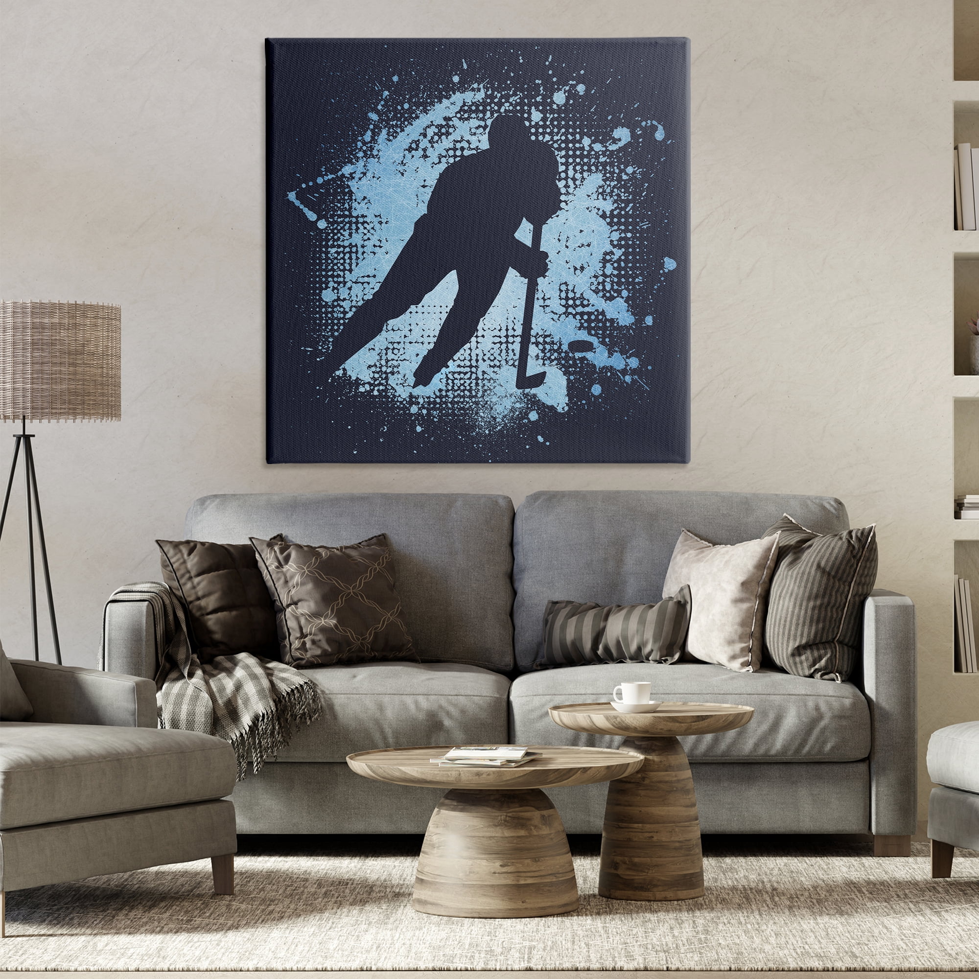 Stupell Industries Hockey Stance Blue Splash Sports Painting Gallery Wrapped Canvas Art Print Wall Art, 36 x 36