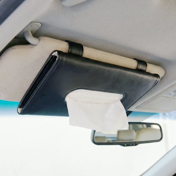 Car Tissue Holder, 2 Pack Black PU Leather Vehicle Accessories, Suitable for In-Car Tissue Storage