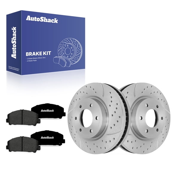AutoShack Front Brake Rotors & Premium Pads for Nissan, TITAN 2011-2015, 2017-2024, 4WD RWD V8 5.6L - Silver Zinc Coated Drilled & Slotted - SilverShield Pro - 13.77" (349.7 mm), 6-Lug