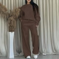 thumbnail image 2 of Towmus Two Piece Lounge Sets for Women Fall Outfits Long Sleeve Tops Wide Leg Pants Matching Sets Vacation Travel Outfits, Coffee, 2XL, 2 of 5