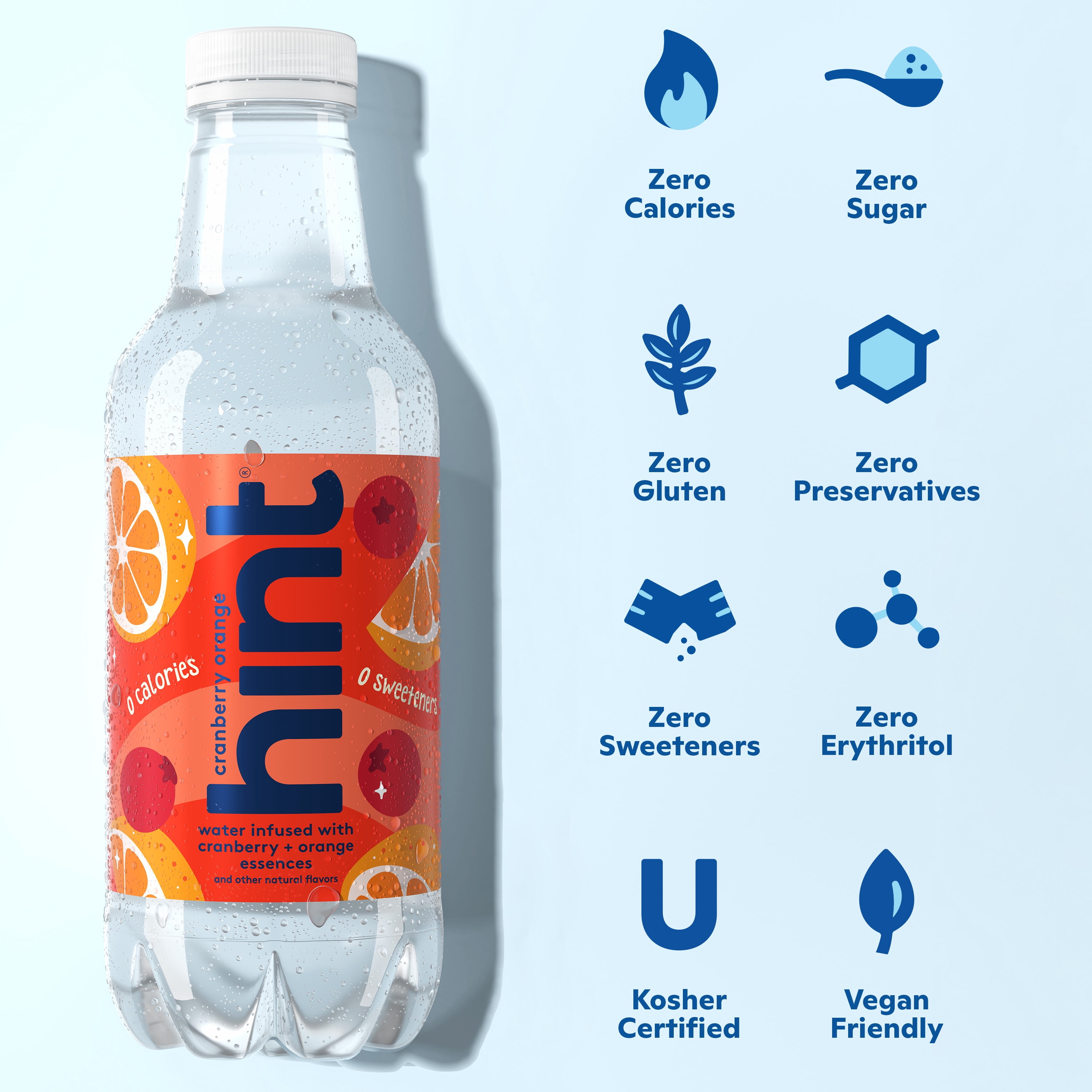 Hint Cranberry Orange Flavored Water, 16 fl oz, 12 Pack Plastic Bottles
