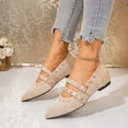 thumbnail image 6 of ZunFeo Womens Beige Velvet Mary Jane Flats - Pointed Toe Buckle Strap Retro Punk Style Comfortable Everyday Casual Shoes,Size 7.5, 6 of 9