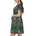 thumbnail image 2 of Gukieu red and green bow tie Print Women's Short Sleeve Dress, Elastic Waistband A-line with Pockets Summer Dress, Suitable for Daily Leisure, Work, Vacation, 2 of 6