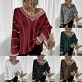 thumbnail image 2 of Fengactive Womens Oversized Striped Tunic Sweaters Casual V Neck Long Sleeve Color Block Knit Pullover Jumper Tops, 2 of 5