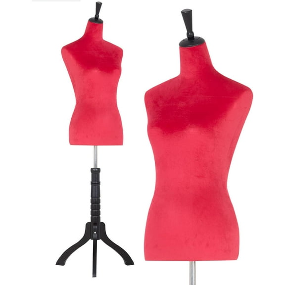 QRKD Sewing Mannequin Torso Manikin Dress Form 53-67 Inch Height Adjustable Female Retail Mannequin Dress Model Display Torso Body Tripod Stand Clothing Forms(Red)