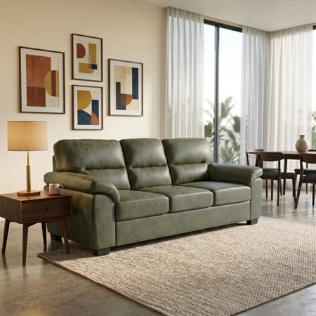 Upholstered 3-Seat Sofa Couch Overstuffed Three Seater Sofa with High Padded Backrest Thick Seat Cushions and Pillow-Top Arms Comfortable Living Room Couch for Apartment and Family Room