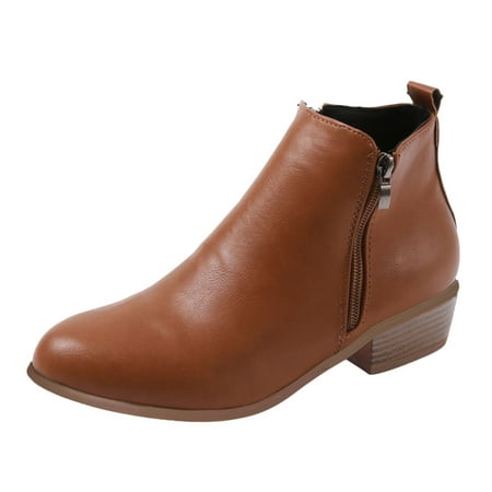 

GNEIKDEING Autumn Women Ankle Boots Chunky Heel Low Heel Side Zipper Leopard Print Casual Comfortable Gift on Clearance