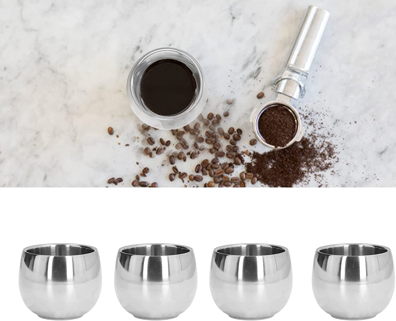 Stainless Steel Insulated Coffee Mugs, 4 Pack 150ml Double Layer, For Espresso Tea, Outdoor Camping Travel