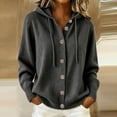 thumbnail image 2 of yillto Womens Button down Hooded Cardigan Sweater Knit Long Sleeve Loose Fitting Cardigans with Drawstring, 2 of 5
