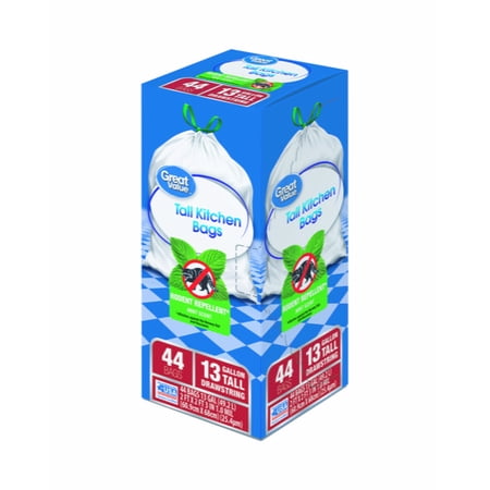 Great Value Tall Kitchen Drawstring Trash Bags Rodent Repellent Great Value Tall Kitchen Drawstring Trash Bags Rodent Repellent Fresh Mint Scent 13 Gallon 44 Count