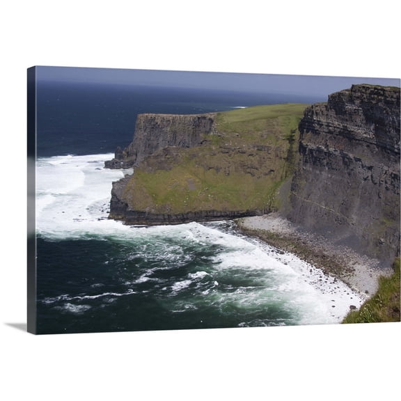 Great BIG Canvas | "Scenic Cliffs of Moher and beach with the Atlantic Ocean and choppy waves" Canvas Wall Art - 24x16