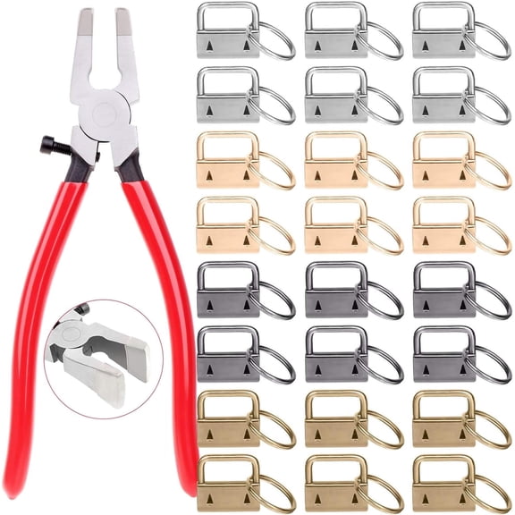 VigorousTrade 40pc Key Fob Hardware Set - 1 Inch Keychain Hardware with Pliers for Wristlet, Lanyard & Key Chain Making Supplies