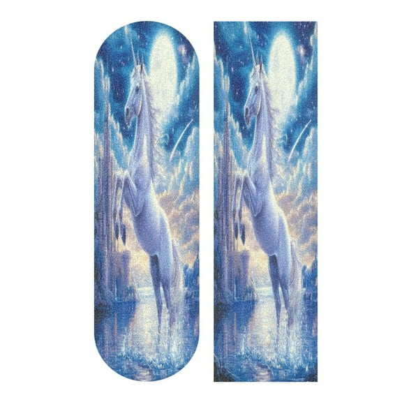 44" x 10" Skateboard Grip Tape Diamond Grit Surface, Heavy-Duty PVC Backing Non Slip Ease to Apply Unicorn Raising Its Front Legs