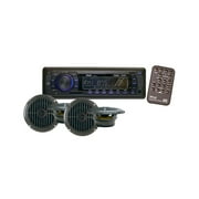 PYLE PLMRKT14BK - Marine Headunit Receiver Speaker Kit - In-Dash LCD Digital Stereo w/AM FM Radio System 6.5?? Waterproof Cone Speakers (4) MP3/USB/SD Readers Aux Input Single DIN & Remote Control