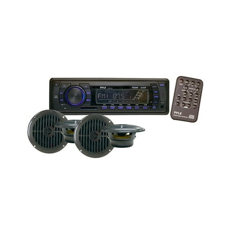 PYLE PLMRKT14BK - Marine Headunit Receiver Speaker Kit - In-Dash LCD Digital Stereo w/AM FM Radio System 6.5?? Waterproof Cone Speakers (4) MP3/USB/SD Readers Aux Input Single DIN & Remote Control