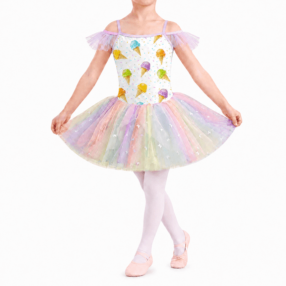 Aideaone Toddler Girls Ballet Leotard with Tutu Skirt Ruffle Sleeve Dance Costume Ages 3-7