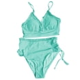thumbnail image 4 of Swanpen Women's Striped Ruffled High Waisted Bikini Set, V-Neck Adjustable Strap 2 Piece Swimsuit, 4 of 5