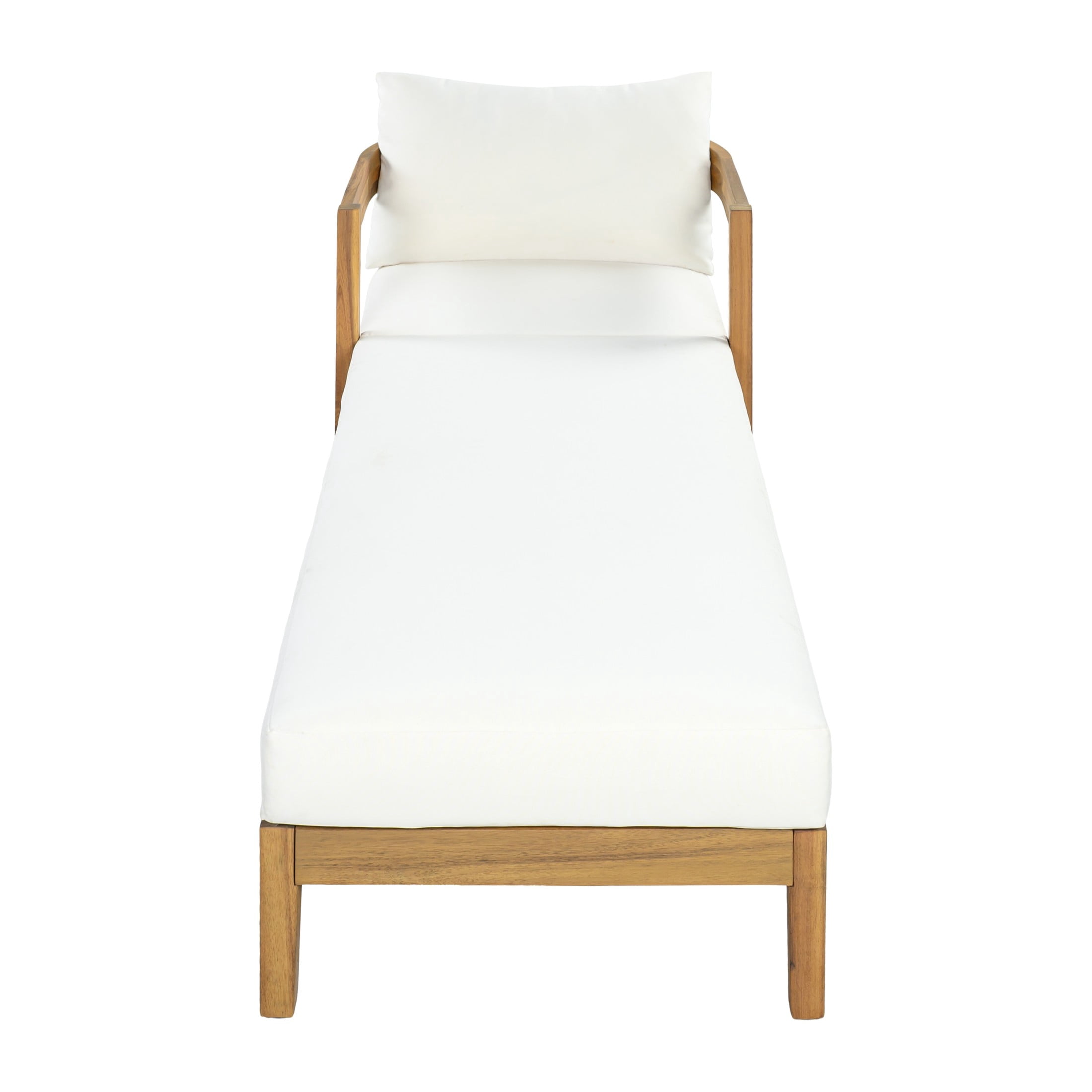 Christopher Knight Home 77" Acacia Wood Outdoor Chaise Lounge with Cushion, Curved Frame, Teak+Cream, Set of 2