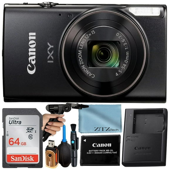 Canon PowerShot IXY 650 (ELPH 360) HS Digital Camera (Black) with 12x Optical Zoom Lens   SanDisk 64GB Memory Card   Cleaning Pen   ZeeTech Starter Bundle (International Version)