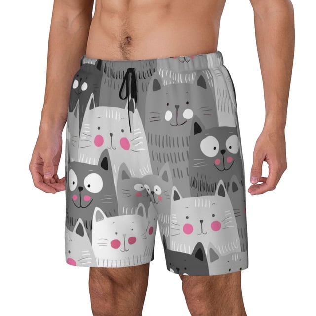 Balery Cats Group Bañador para hombre, shorts de playa de secado rápido con entrepierna y forro de compresión-Medium