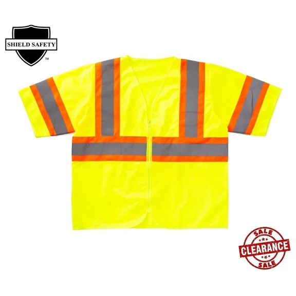 MMBM 25 Pcs Fluorescent Yellow Safety Vests with Silver Reflective Tape & Orange Trim XL Type-R Class-III