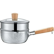 Stainless Steel Saucepan with Steamer, 18cm, 1.9L, SUS304, Wooden Handle, Compatible with Gas & Induction Stove