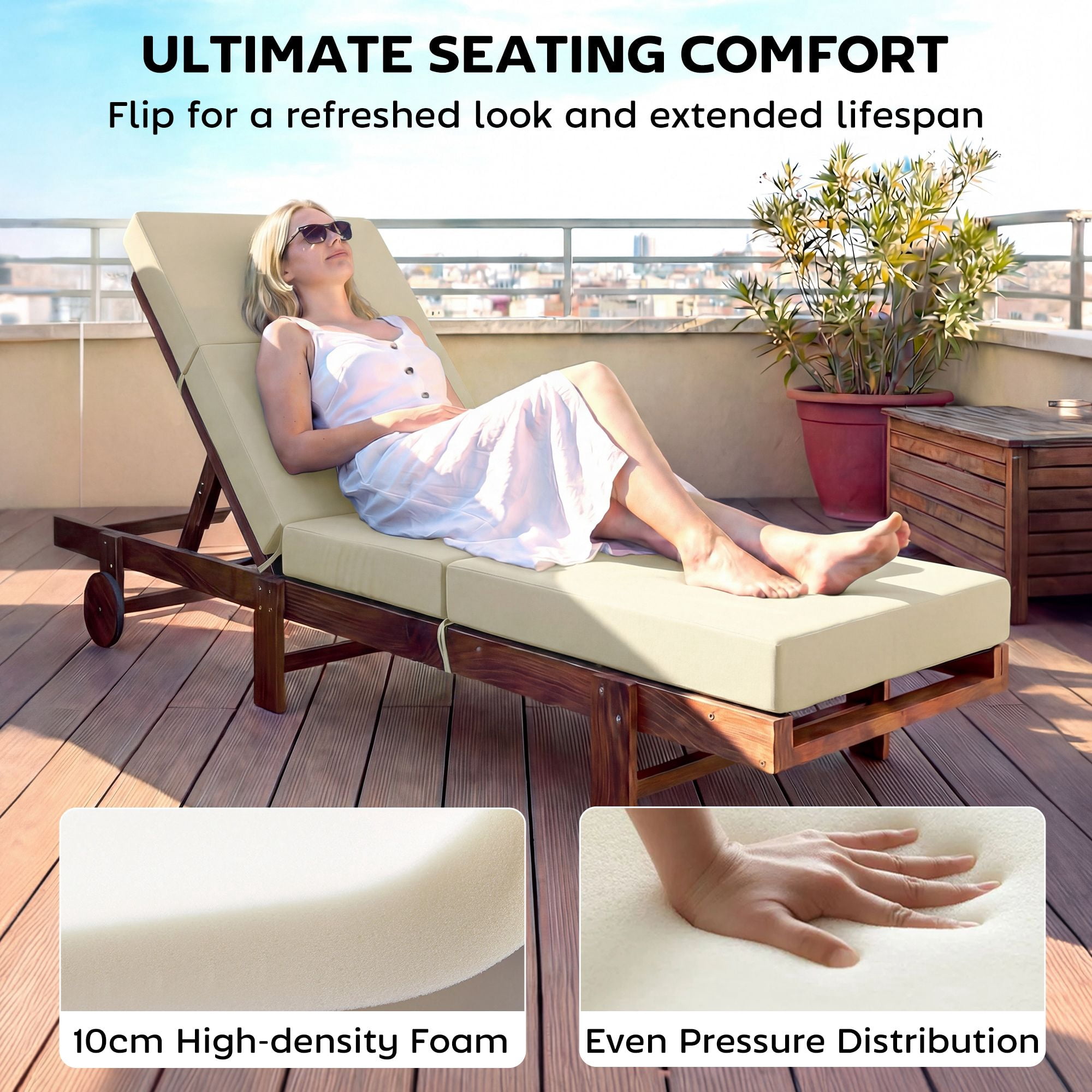 Alvantor Chaise Lounge Cushion 4" Lounge Cushion for Outdoor Patio 26" x 80 ", Cream White