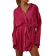 thumbnail image 2 of VISgogo Vestido de camisa con botones para mujer, mini vestido plisado de manga larga con cuello en V y cinturón VISgogo moda, 2 of 9