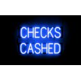 thumbnail image 1 of SpellBrite CHECKS CASHED LED Sign for Business. 24.1" x 15.0" Blue CHECKS CASHED Sign Has Neon Sign Look With Energy Efficient LED Light Source. Visible from 500+ Feet, 8 Animation Settings., 1 of 4