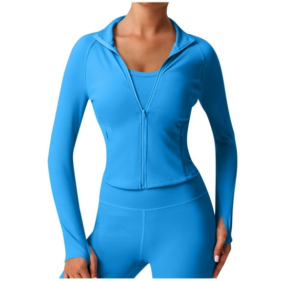 Amidoa Cropped Coats for Women Sport Blue Full-Zip Coats Lightweight Slim Fit Activewear Shackets for Women 2025 L