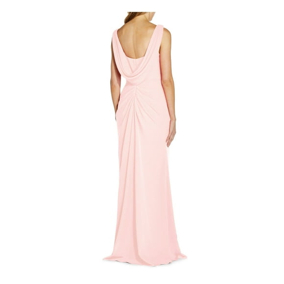 Adrianna Papell Womens Pink Pleated Zippered Drape Back Sleeveless Boat Neck Full-Length Evening Gown Dress 8