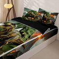 thumbnail image 3 of Metsweet Dino Green Letter A Zipper Twin Comforter Sets with Fitted Sheet and 2 Pillowcases, Volcano Tyrannosaurus Rex Zipper Bedding Set,Brown Orange,4-Piece,Black Reversible, 3 of 6