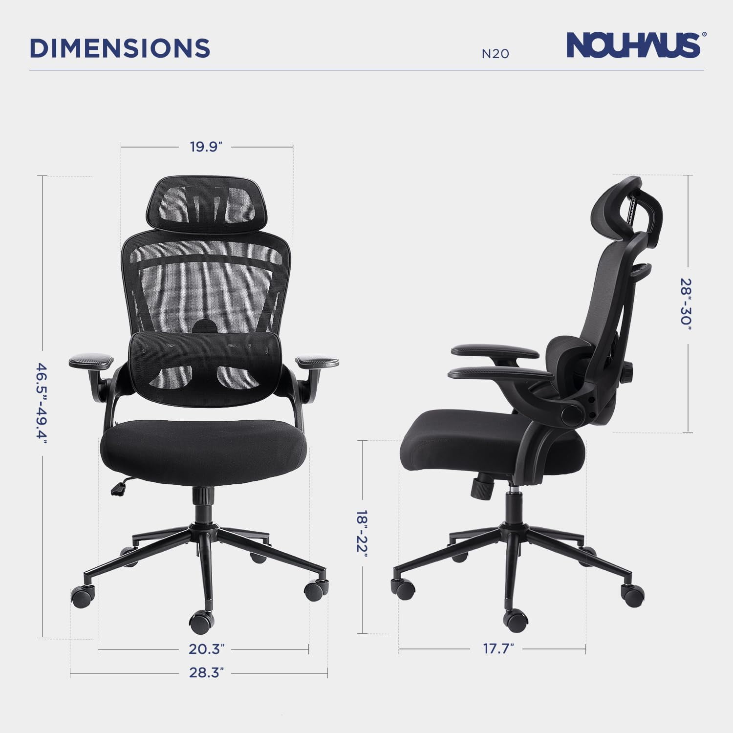 Nouhaus Ergo Fit High Back Ergonomic Mesh Office Chair with Adjustable Lumbar Support for Home Office & Study Room, Black